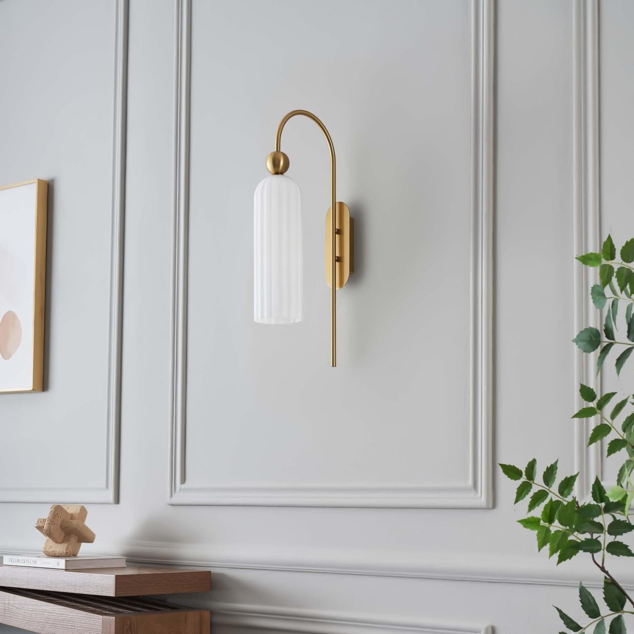 KOSILUM Leonora - Aplique campana dorada de cristal opal texturizado - Luz blanca cálida iluminación salón dormitorio cocina pasillo - 1 x max 40 W - E14 - IP20