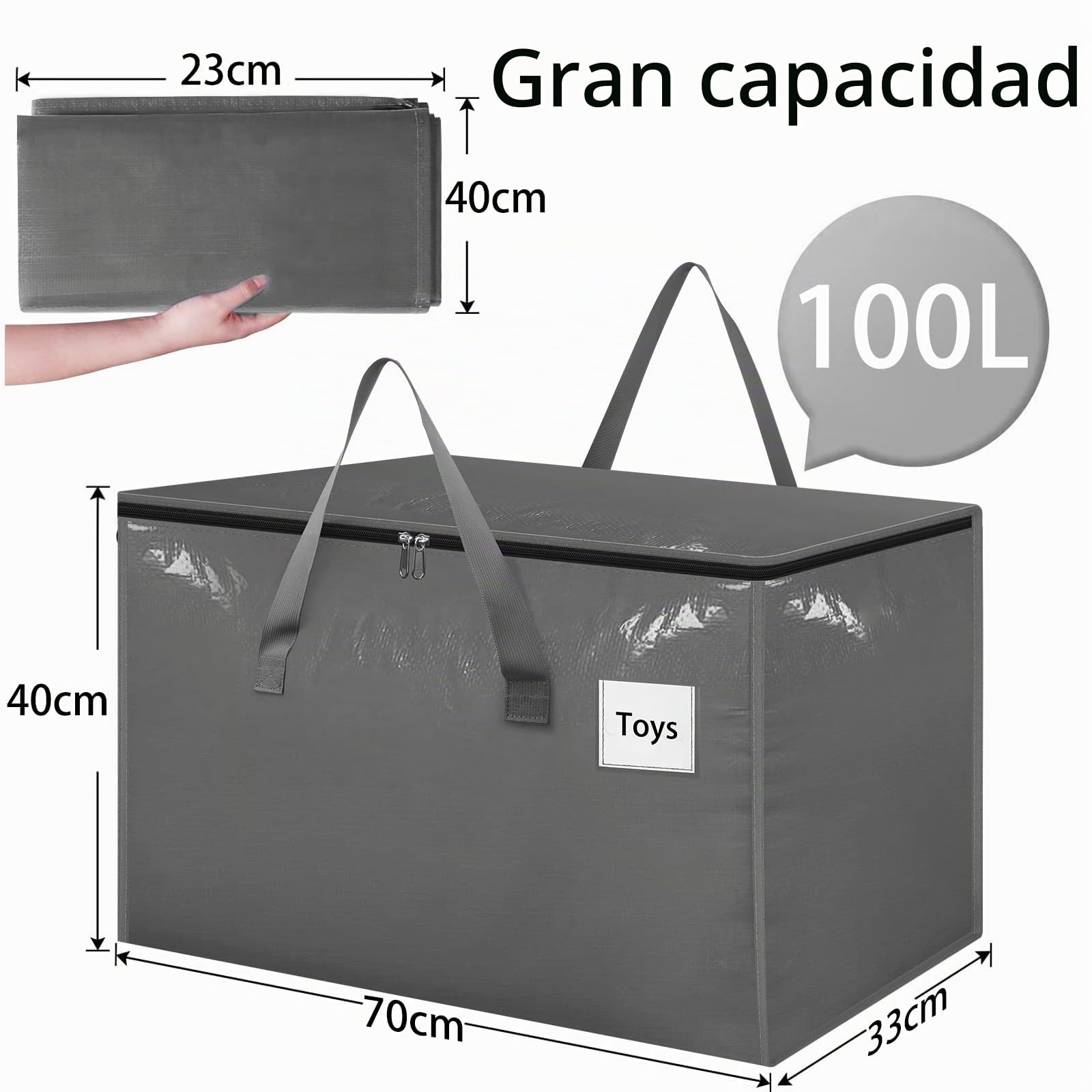 Withosent 100L Grande Bolsa de Almacenamiento, 6 Piezas Impermeable Bolsas de Mudanza con Cremallera y Asa, Bolsas para Guardar Ropa Edredones, Alternativa a las Cajas de Mudanza, Gris