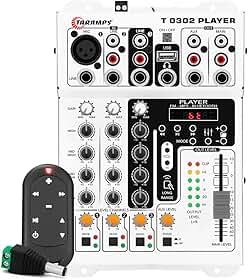 Taramps Mixer Mesa De Som T0302 Player Bluetooth USB FM Equalizador 4 bandas Branca 12v XLR P10 RCA 3 canais controle longa distancia caixa bob rack movel microfone violao intrumentos som automotivo