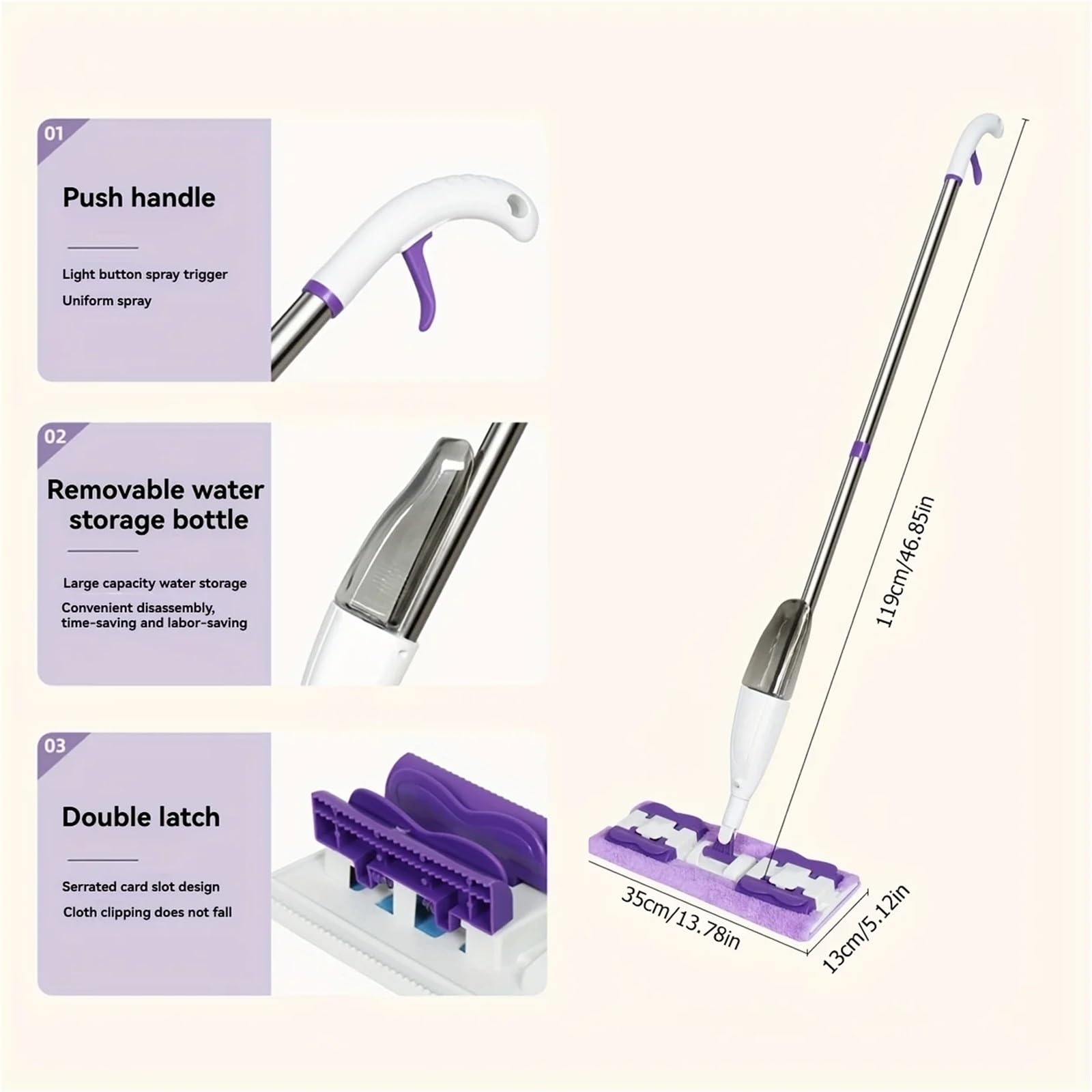 Mopa con Clip de Tela en Aerosol, diseño silencioso Manual for Pisos Madera y baldosas cerámica, Cabezal Elegante para Limpieza de Paredes Azulejos(Mop 1pcs Cloth)