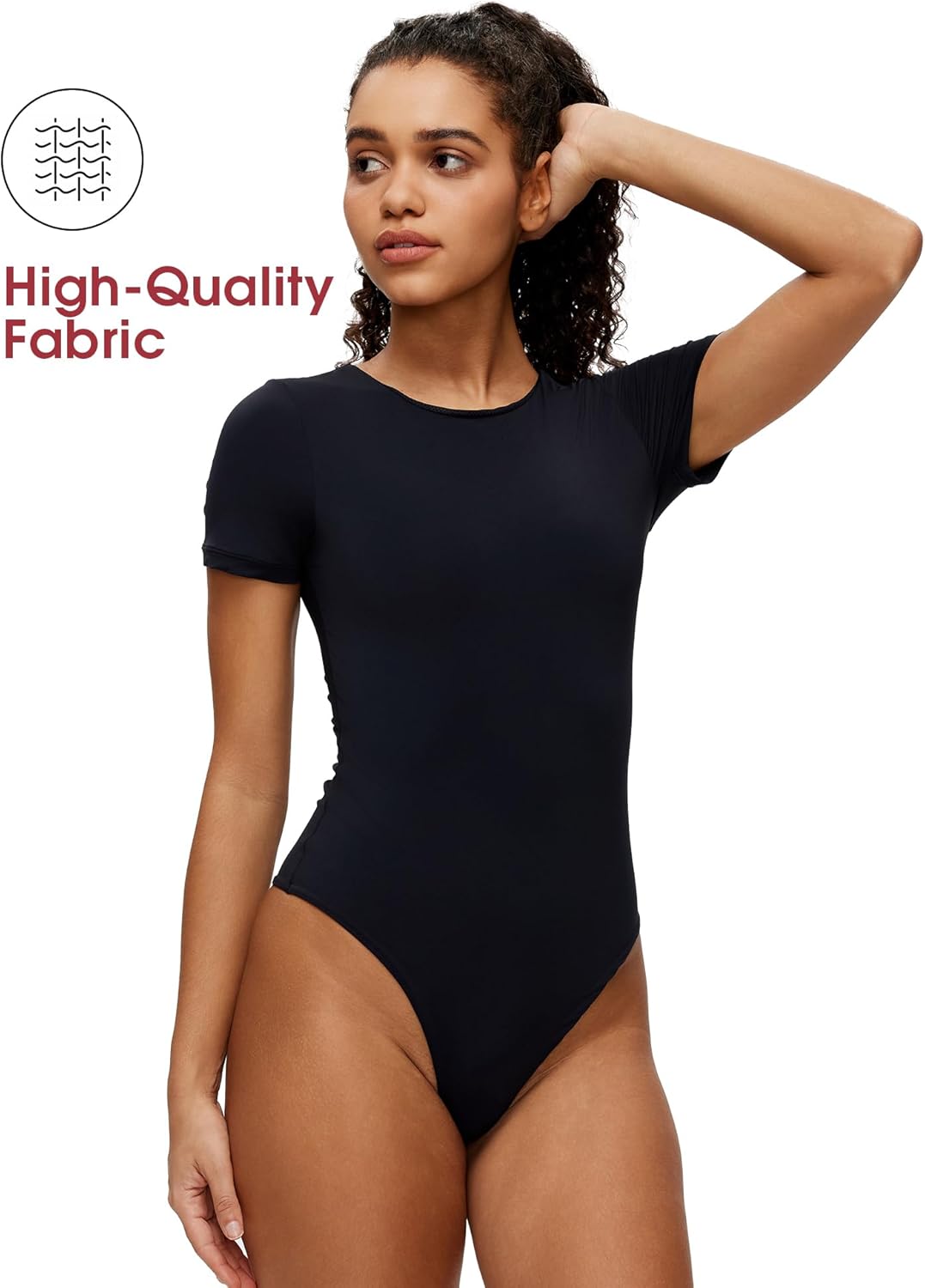 NANJI Short Sleeve Bodysuit for Women - Crew Neck Slim Fit Thong Body Suit, Stretch Double Lined Snap Tops, Casual Going Out - Image 5