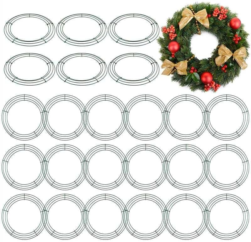 Aodaer 24 Pack 12 Inch Wire Wreath Frames, Green Metal Ring for DIY Floral Crafts
