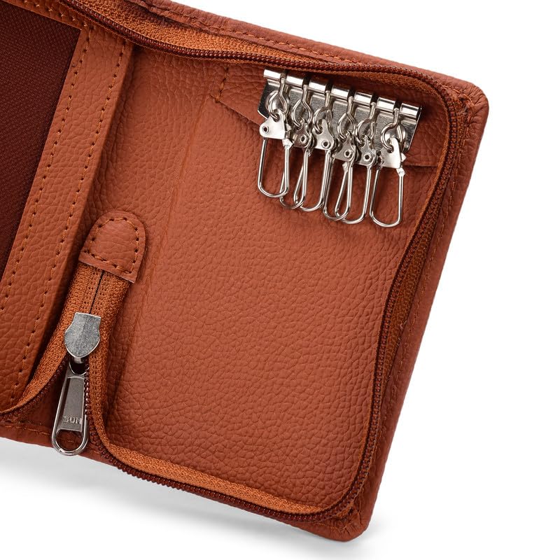the case (Sarvika PU Leather Packi of 1 Key Case Pouch Wallet Keychain Key pouch holder Men & Women Key Pouch Holder, Bank Locker Key Pouch with 6 Hooks Zipper Closure-picture-15