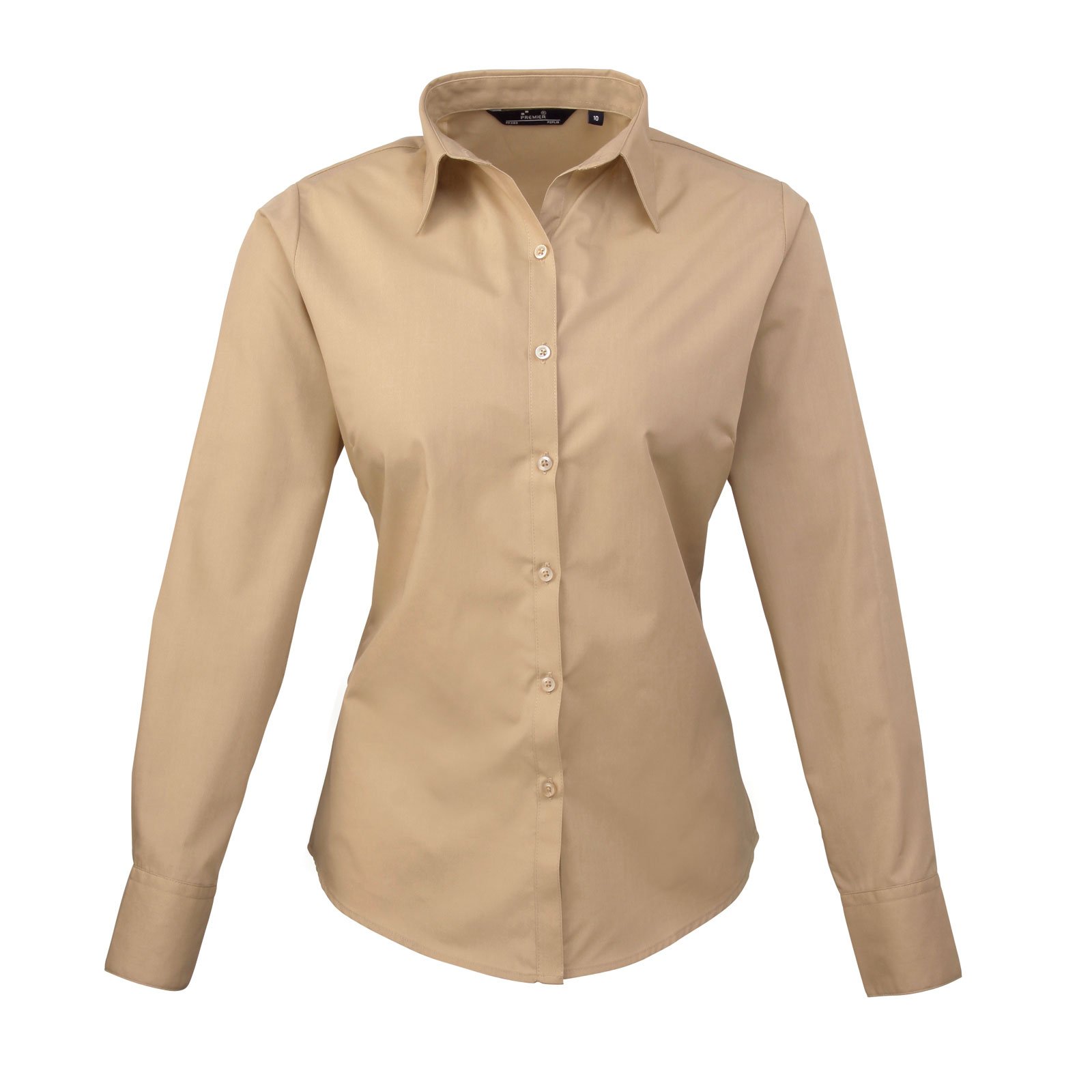 Premier Ladies Long Sleeve Poplin Shirt Khaki 14