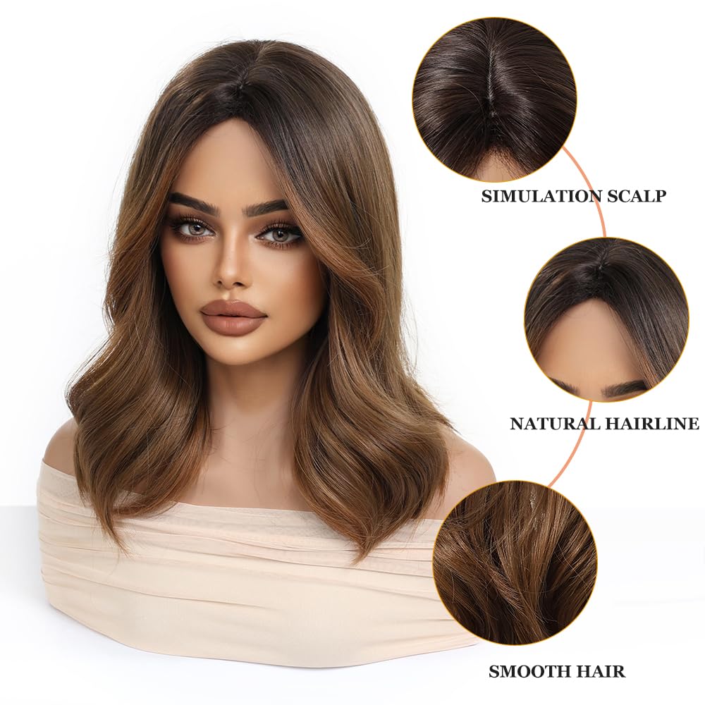 Esmee Long Wavy Brown Wigs for Women Natural Synthetic Hair Ombre Wig for Daily & Party Use, Brown 1291, 16 pollici - Image 3