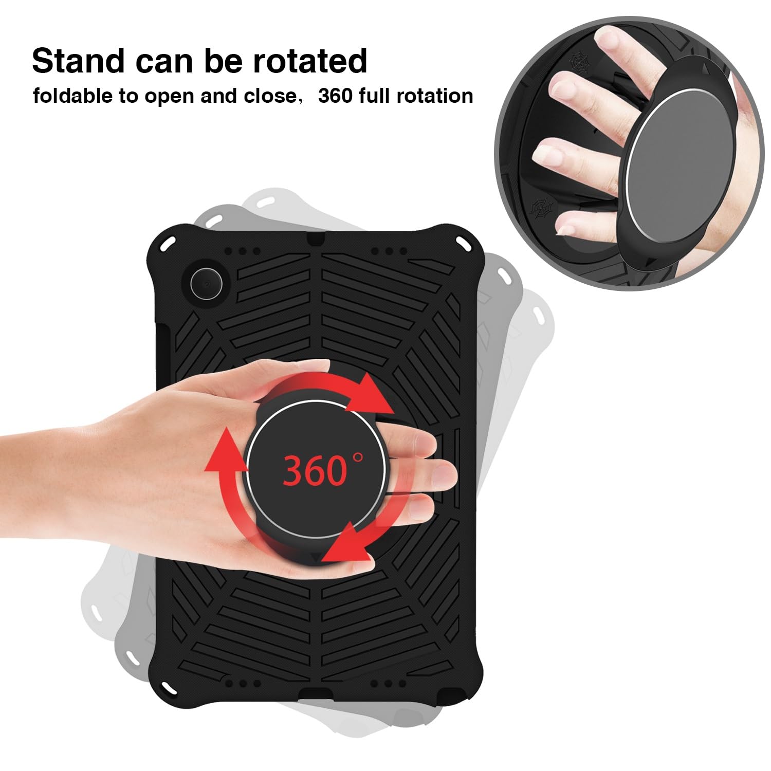 Funda protectora completa Compatible con Galaxy Tab A8 10.5 pulgadas X200/X205 (2021), funda protectora ligera a prueba de golpes con asa y soporte, funda protectora antideslizante.(Svart)