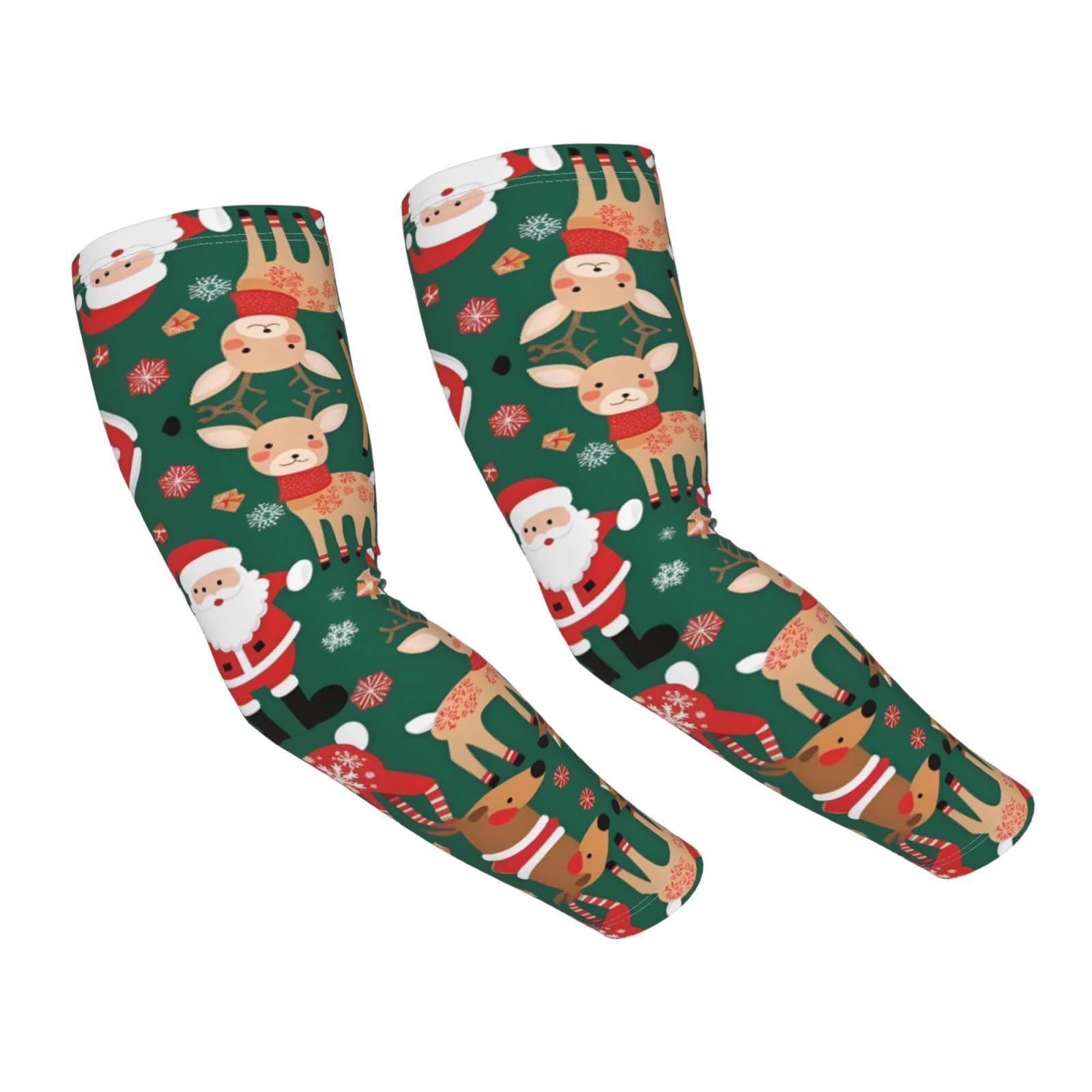 Wzycwb Santa Claus And Christmas Deer Printed Ice Silk Arm Guards, Elastic Sleeves For Summer Driving And Outdoor Sports.