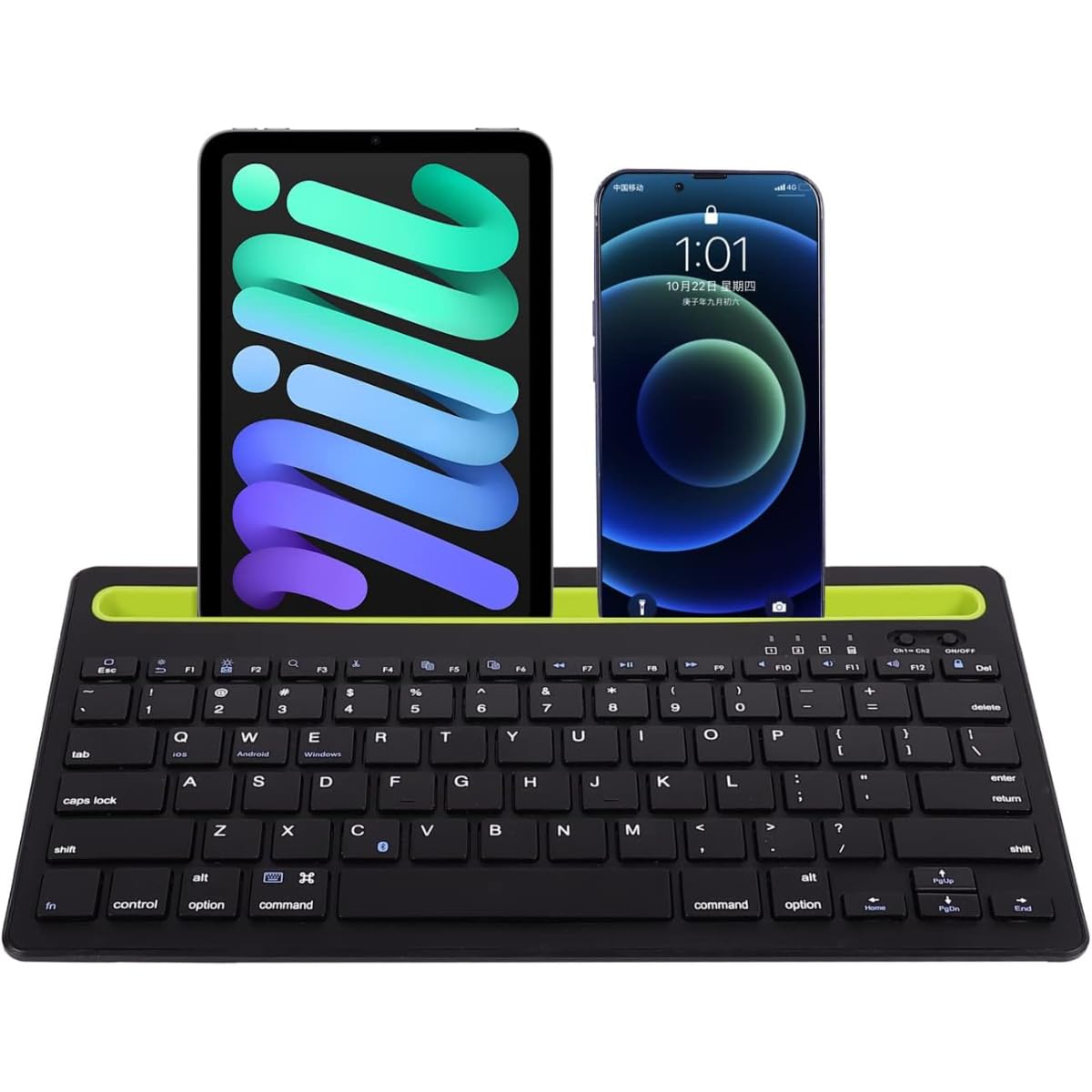 Teclado Inalámbrico Multidispositivo Klack Recargable Bluetooth de 2 Canales en Español (Incluye Ñ), con Soporte para Tablet ó móvil - Negro
