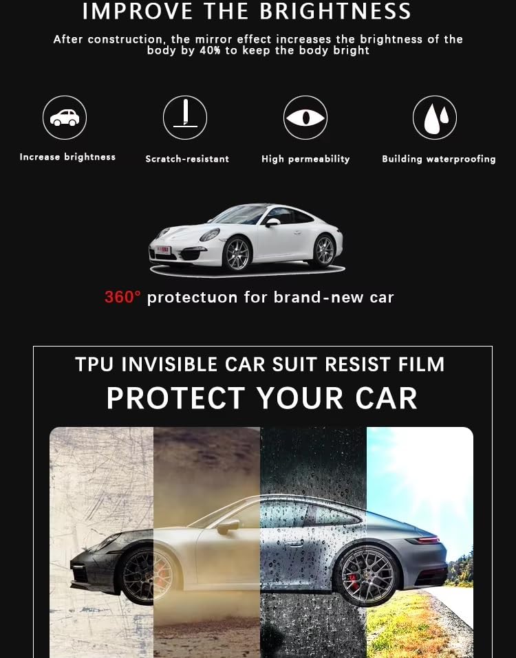 Image of Premium TPU PPF Car Paint Protection Film Roll (1.52m x 15m) | 7.5 Mil Thickness | Self-Healing, Anti-Yellowing & Hydrophobic Clear Wrap | Full Car Coverage Body Lamination (Glossy Finish)