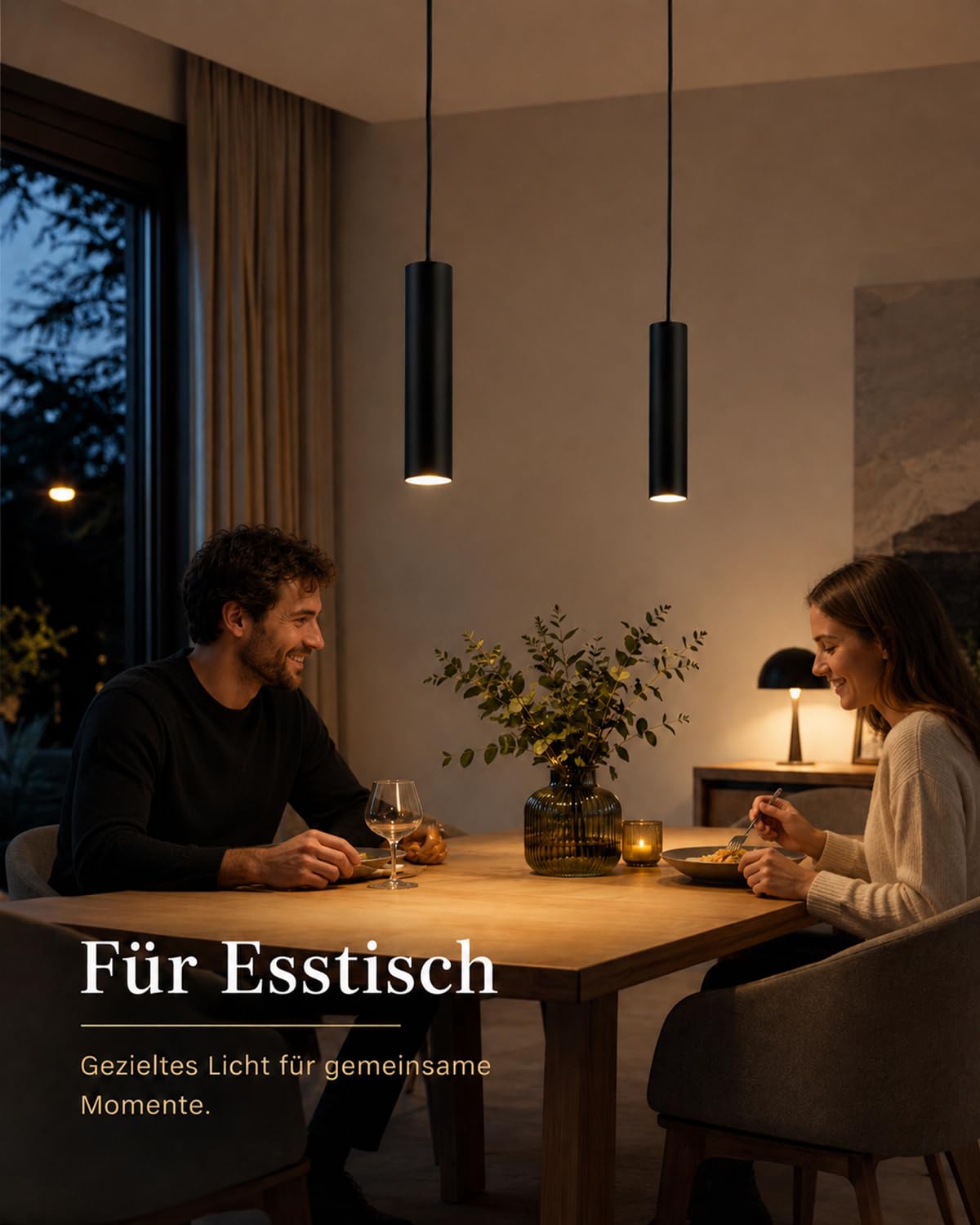 ACMHNC 2 Stück Pendelleuchte GU10 Schwarz, Höhenverstellbar für Kücheninsel | 10W Zylinder Hängeleuchte mit 120 cm Kabel, 3 Lichtfarben für Küche Esstisch, Ø 6 × 30 cm