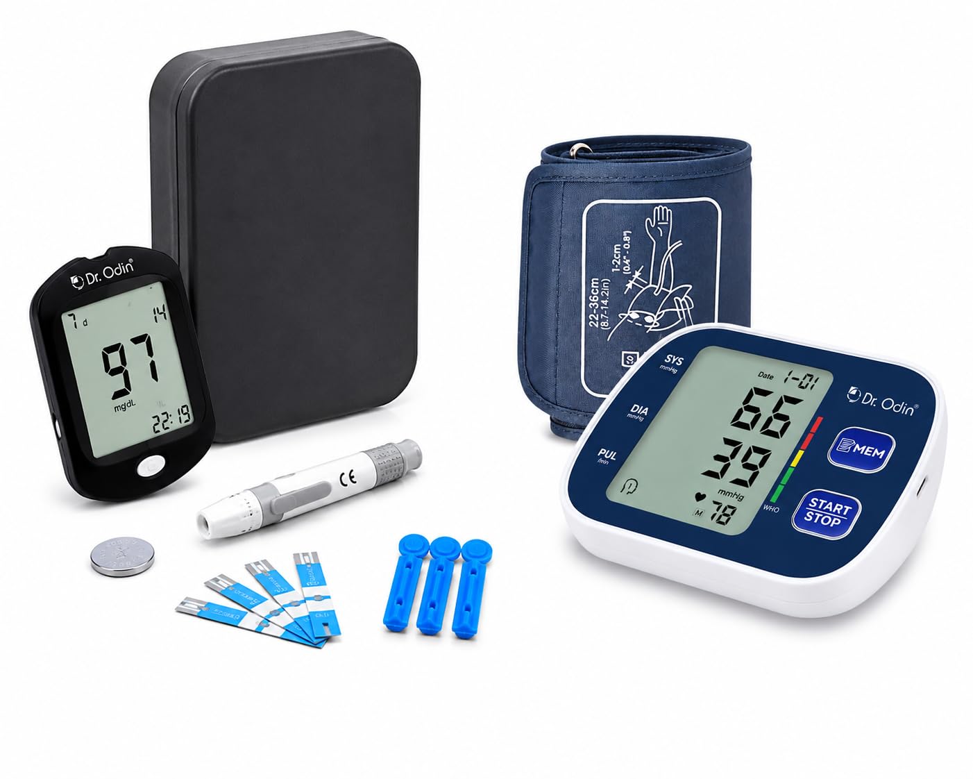 Dr. Odin BP Monitor & Glucometer Combo Kit for Home Use | Digital Automatic Blood Pressure Machine OBP106 with Adjustable Cuff + Blood Sugar Testing Machine AC307 with 10 Test Strips, 10 Lancets & Lancing Device | BP & Sugar Monitor Kit-image-19