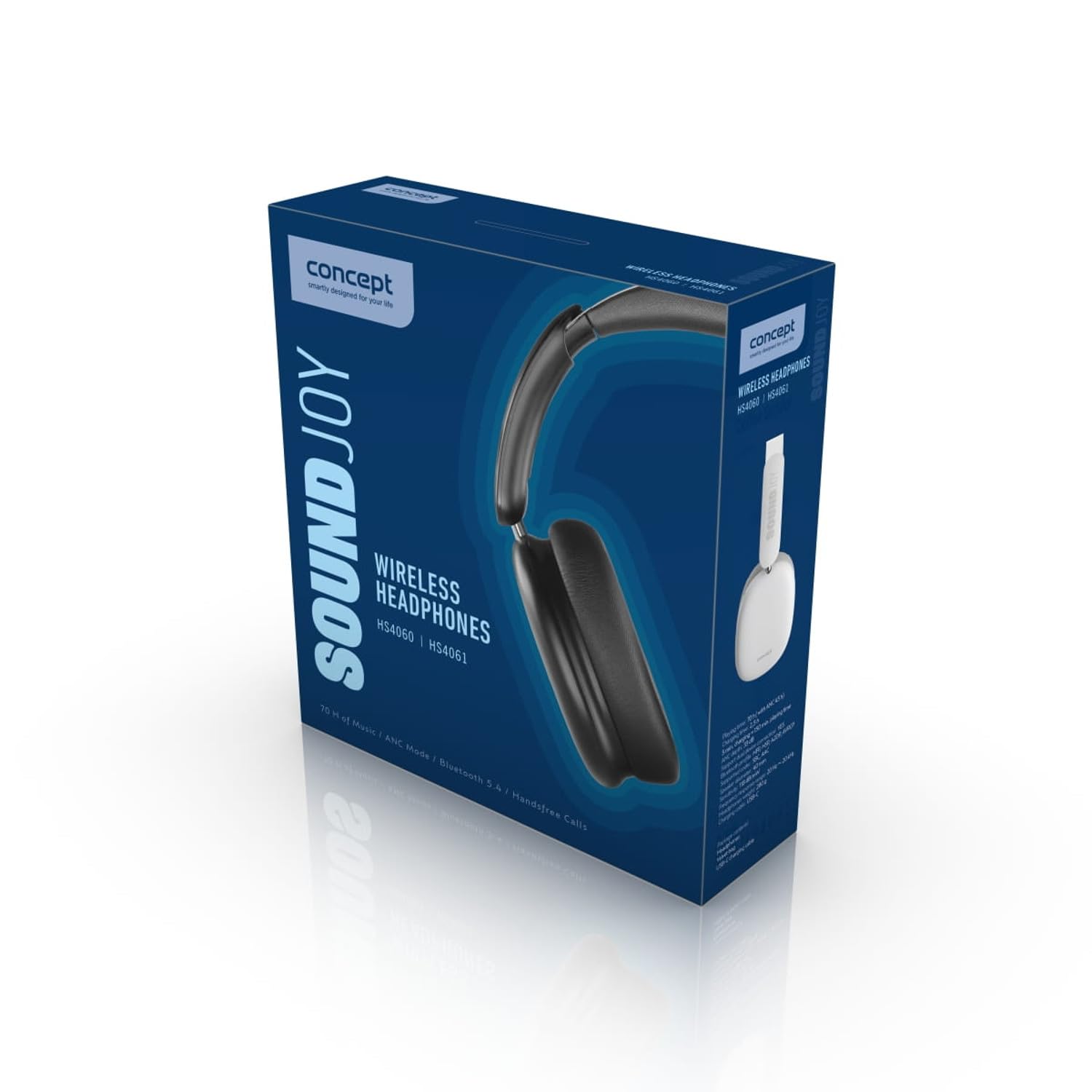 Auriculares inalámbricos SoundJoy HS4060/HS4061 Concept Bluetooth 5.4 con ANC hasta 33 dB 70 h de duración de la batería carga rápida modo transparente USB-C micrófono ENC 3,5 mm estuche AUX (blanco)