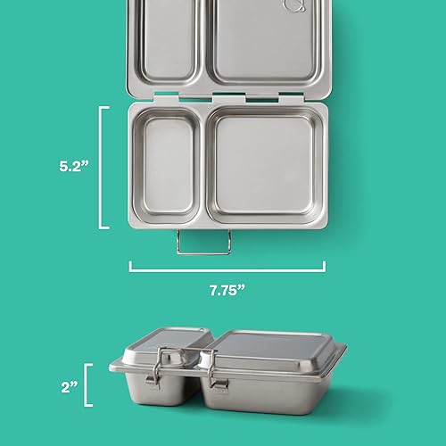 Miniatura 2 de PlanetBox SHUTTLE - Lonchera estilo bento clásica de acero inoxidable con 2 compartimentos para adultos y niños