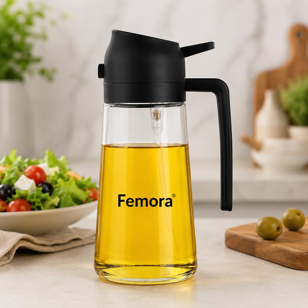 Femora Oil Dispenser | Glass Oil Bottle | 1 Year Warranty | Cooking Oil Dispenser 550ml Pack of 1 Oil Bottle, Transparent 4