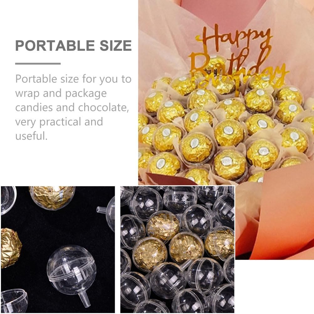 Operitacx Clear Chocolate Ball Holder 60Pcs 1.57 Inch Round Candy Packaging Cups for Wedding Party Dessert Display and Chocolate Bouquet