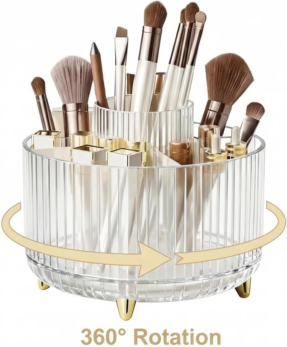 360 Degree Rotating Desktop Organizer,Makeup Brushes,Pencils,Desktop Stationery Storage Rotating Rack,Premium Plastic Organizer For Office,School And Home (Transparent color)