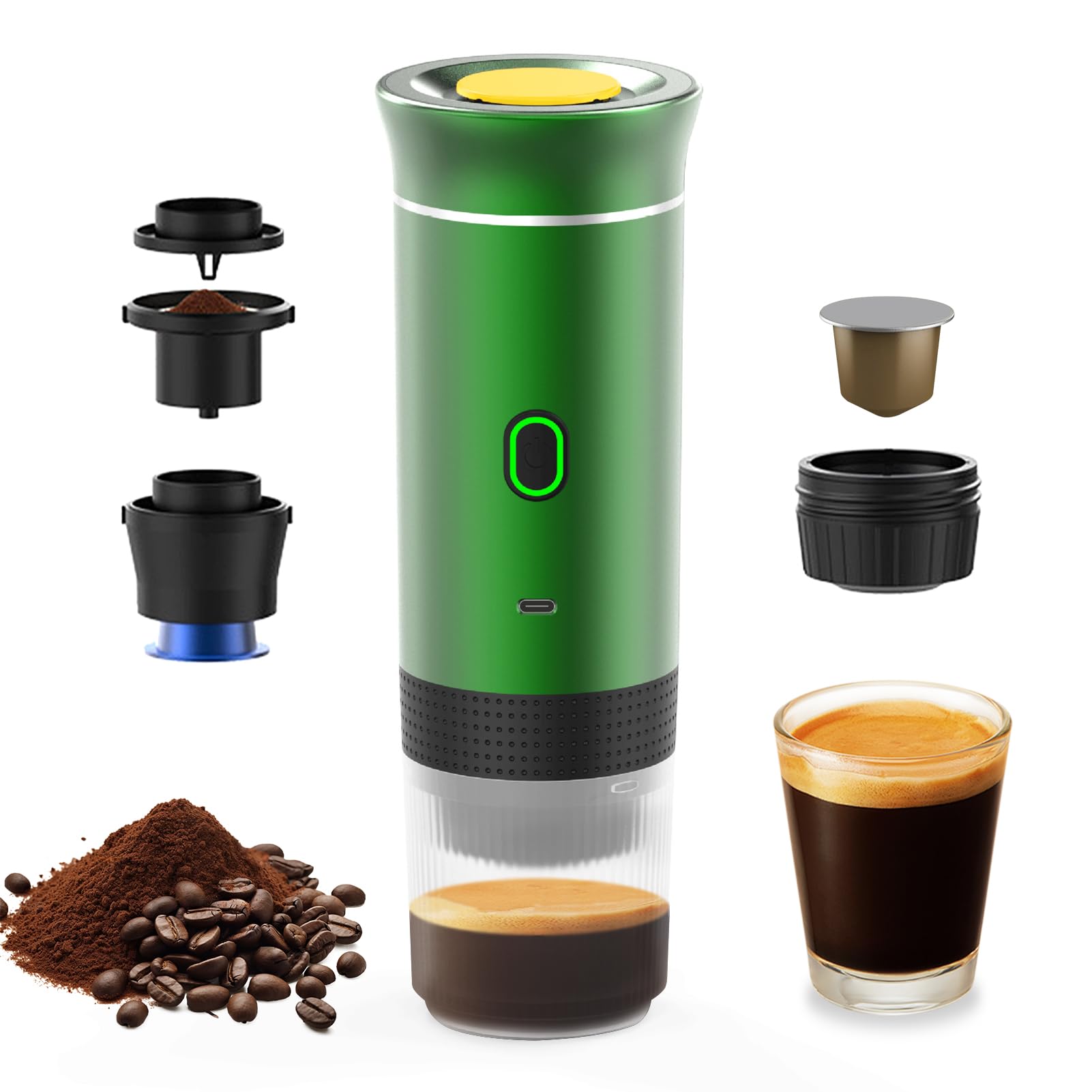 3 in 1 Macchina per Il caffè elettrica Portatile, Mini Funziona con Capsule e caffè macinato, 15 Bar & Freddo e riscaldante per Auto, casa, Viaggio