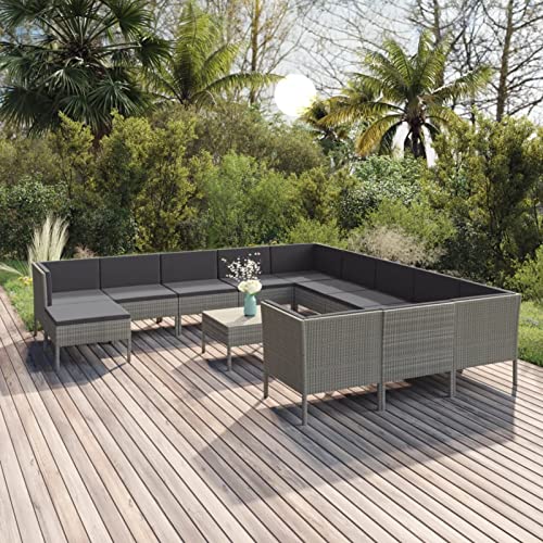 Gecheer Salon de Jardin Résine Tressée Gris Anthracite - Ensemble 10 Pièces avec Coussins
