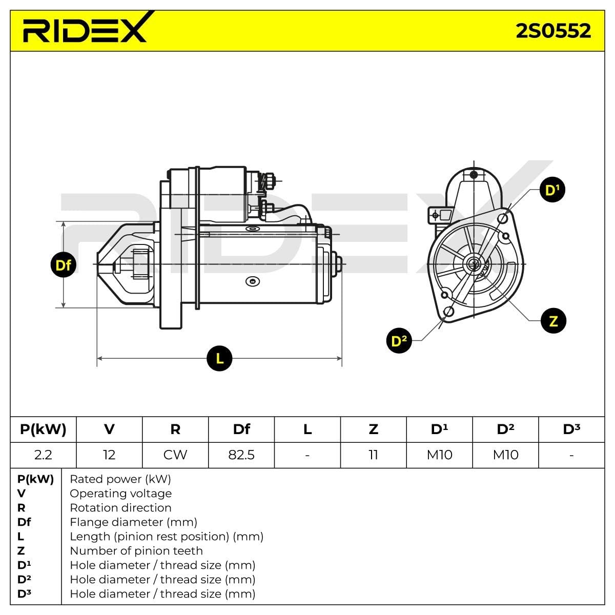 RIDEX 2S0552 Motor de arranque Compatible con MERCEDES-BENZ Clase E Sedán W211