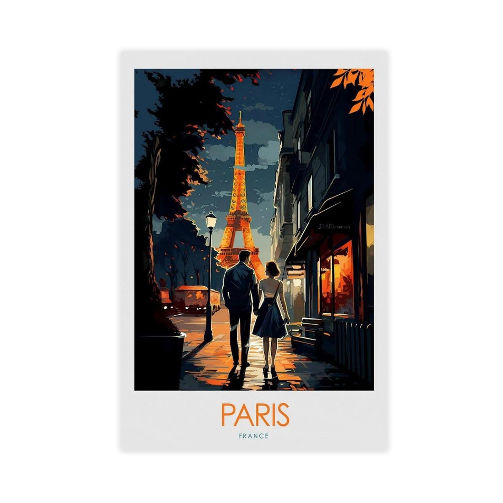 Qogdaf Paris At Night Eiffel Tower France Travel Canvas Poster Wall Art Decor Print Picture Paintings For Living Room Bedroom Decoration 16X24inch(40X60cm)