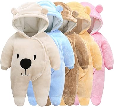 Haokaini Nouveau Ne Bebe Ours Combinaison De Neige Barboteuse Hiver Plus Chaud Combinaison De Flanelle A Capuche Pour Bebe Amazon Fr Vetements