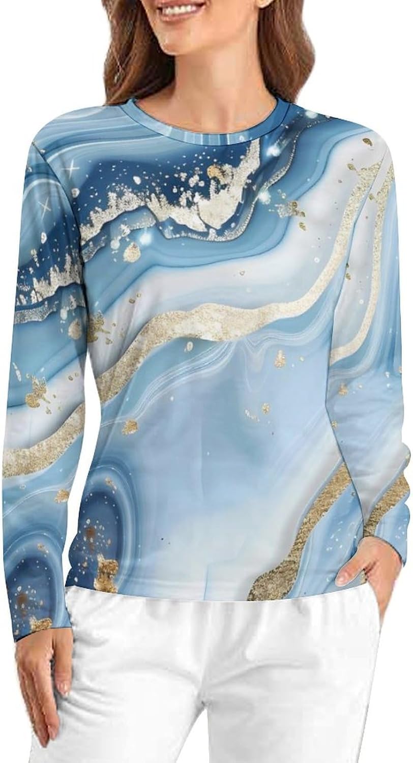 Abstract Marble Texture Women's Pajama Top Sleepwear Pajamas Sleep T-Shirt Long Sleeve Shirt Crewneck Tee
