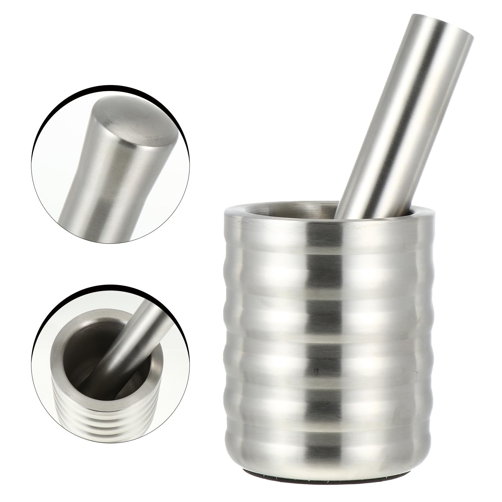304 Edelstahl Knoblauchpresse mit Ergonomischem Stößel | Silber, Leichtes Design für Haushalt, Praktische Mahlschüssel mit Stößel