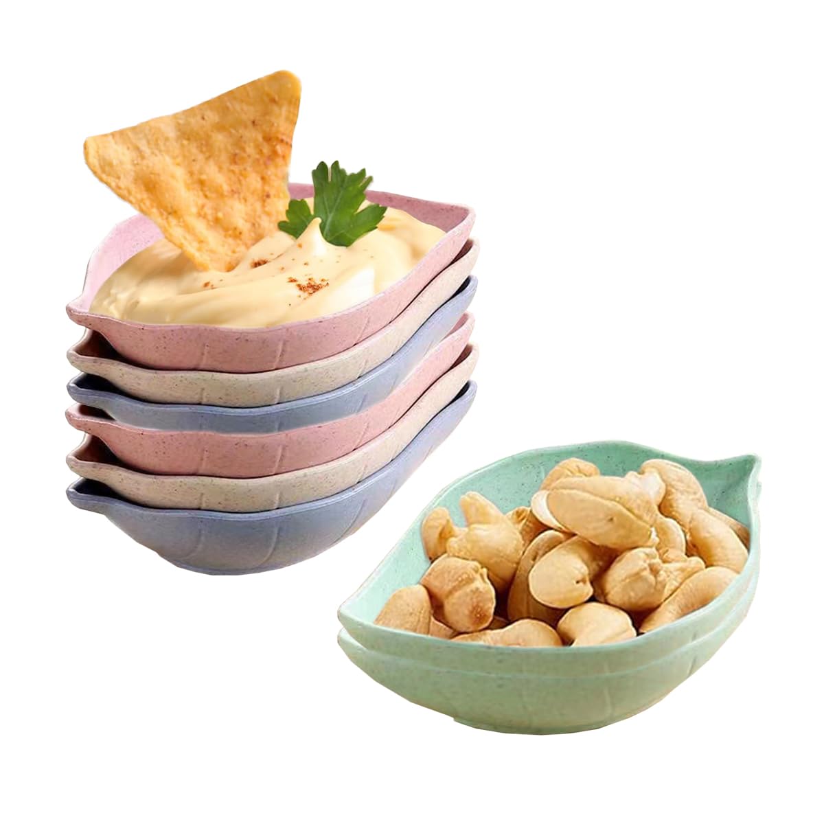 Petunny 8Pcs Mini Plastic Dipping Bowls,Leaf Shaped Sauce Dish,Wheat Straw Soy Sauce Dishes, Unbreakable Dipping Bowls for Salad Soy Sauce Ketchup Chili Oil Vinegar
