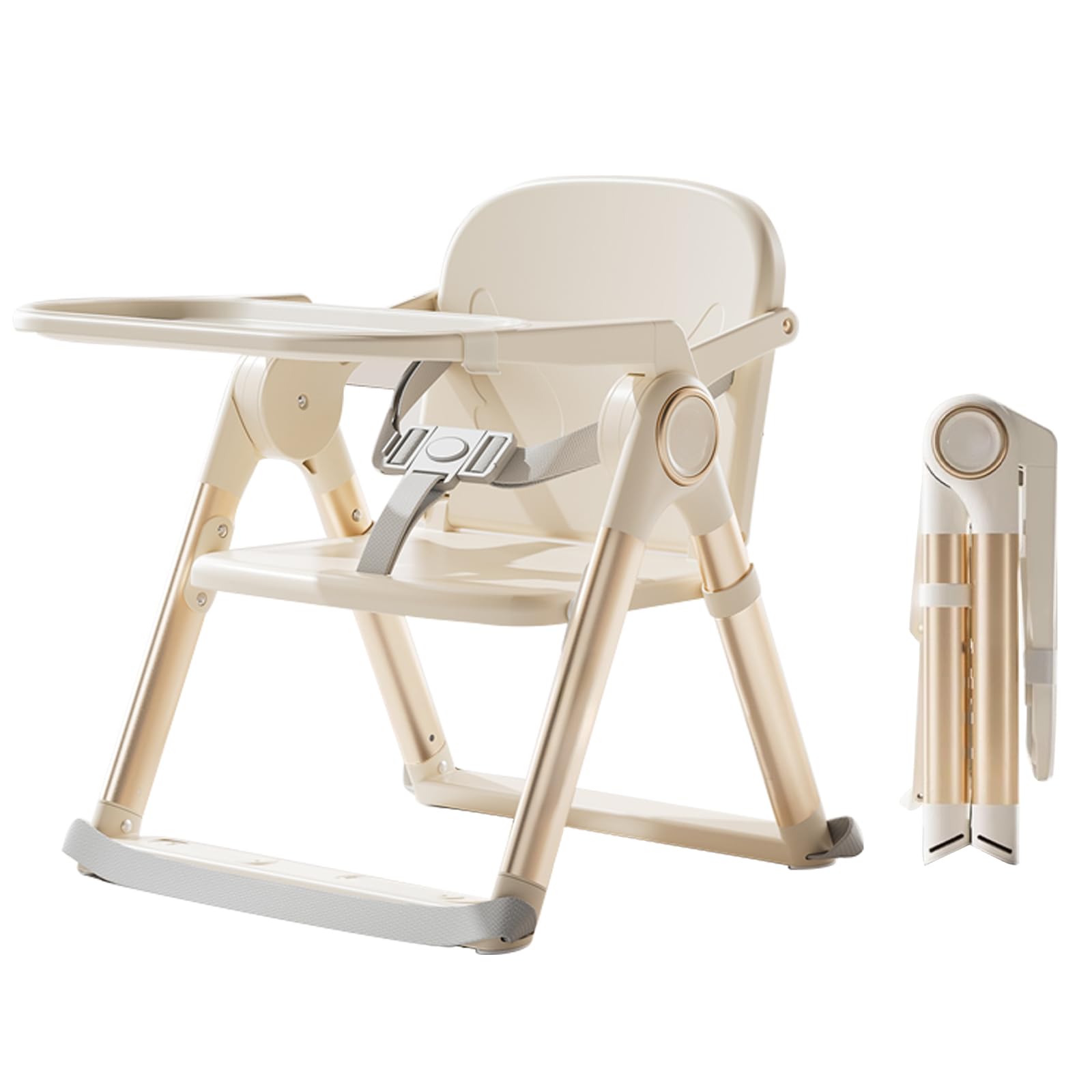 UBRAVOO 3-in-1 Kindersitzerhöhung Esszimmerstuhl, Verstellbarer, Faltbarer Hochstuhl mit Doppelteller, Umbaubarer Hochstuhl für Babys ab 6 Monaten mit Ess- und Spielfunktion (Beige)
