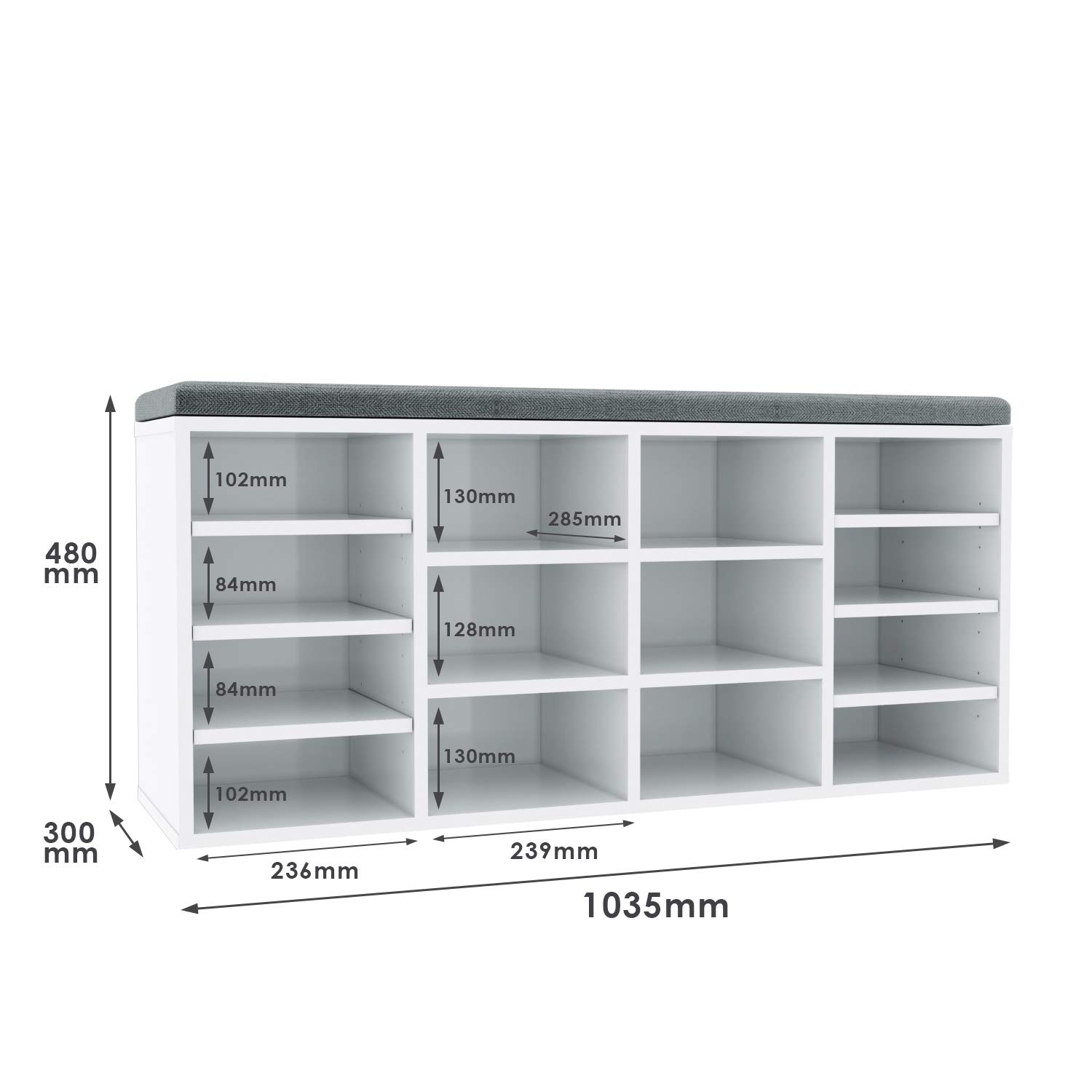 SONNI Schuhschrank mit Sitzbank, 103.5x30x48cm, Schuhregal Holz, Weiß