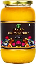 Jivika Premium A2 Gir Cow Ghee 1Ltr|A2 Milk Tested|Vedic Bilona Method|Lab Tested|Pure Desi Cow Ghee|Hand Churned Two-Way Direction|Churned From Curd|Pure Ghee|Danedar|Glass Jar,1.1 Kilograms