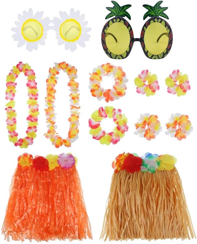 Hicarer Hawaii Kostüm Set Für Frauen - 9-teiliges Luau Party Outfit Mit Rock & Accessoires
