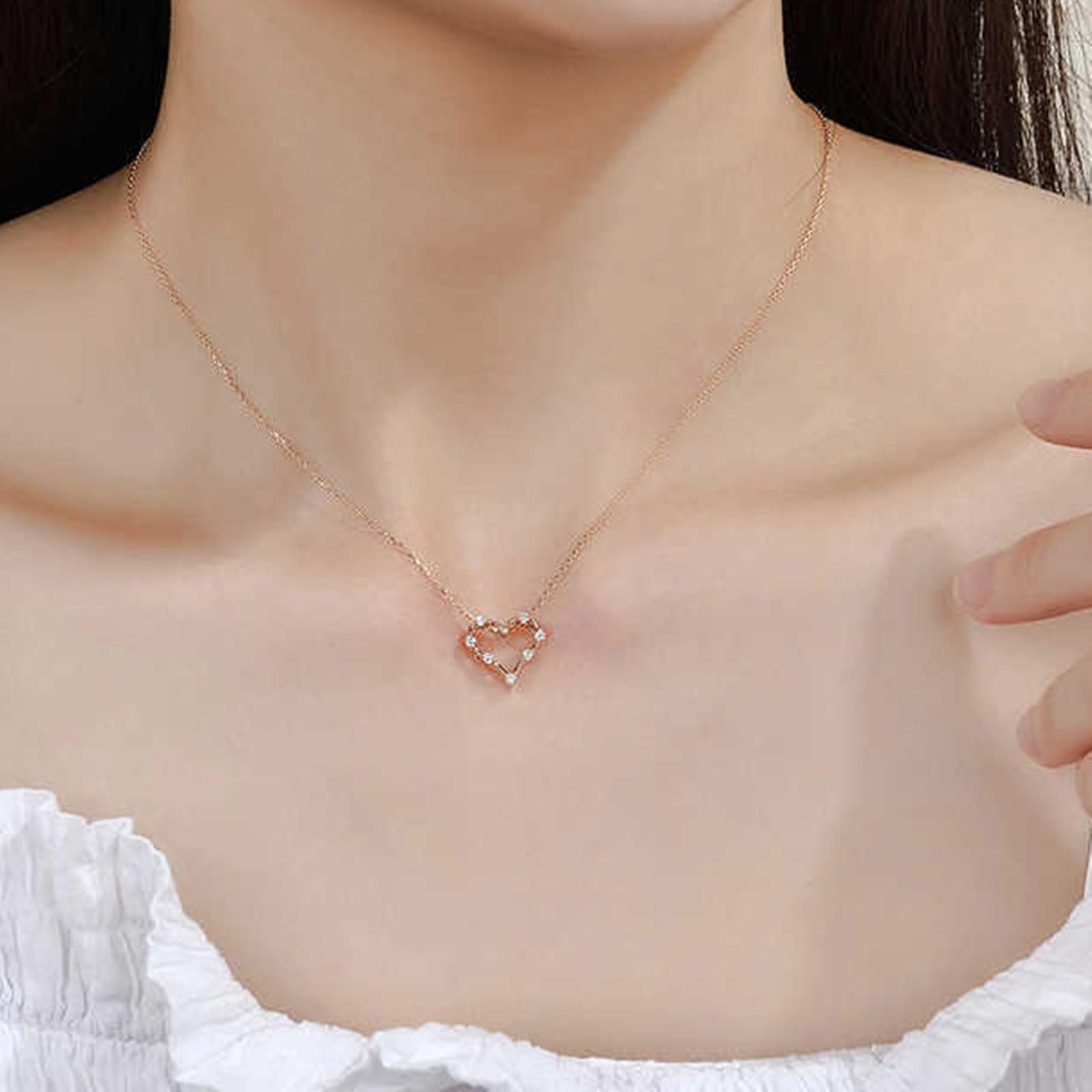 Collar de diamantes de oro rosa de 9 quilates, 14 quilates y 18 quilates, elegante colgante de corazón con diamantes naturales de 0,15 quilates, collar de oro real para ella