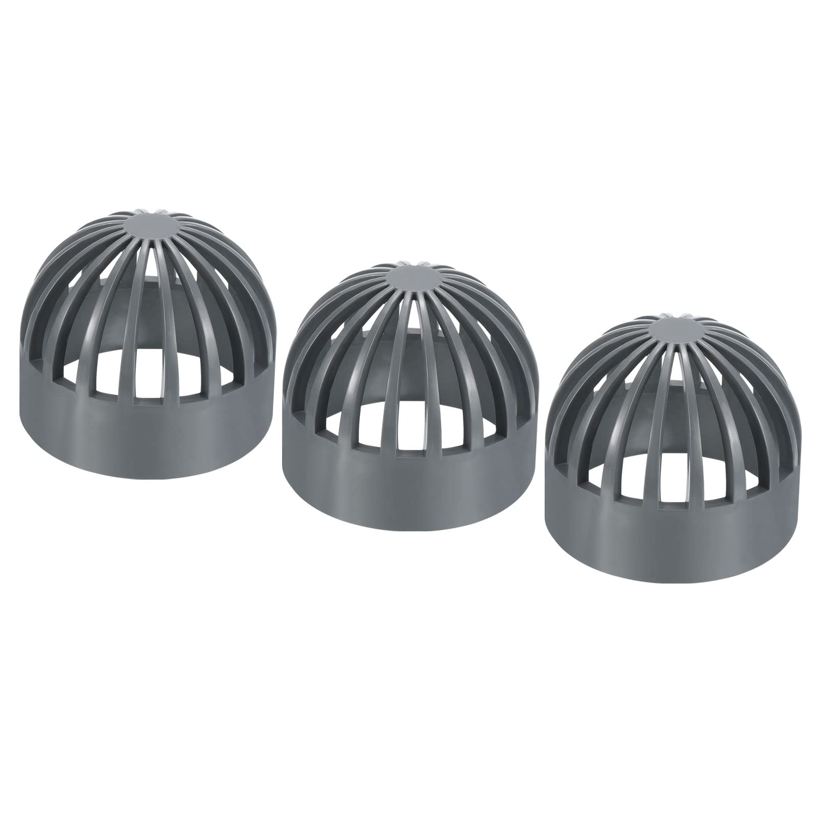 PATIKIL 75mm ID Atrium Drain Grate Cover, 3 Pack Round Outdoor UPVC Sewer Drain Pipe Fitting Adapter for Drainage System, Gray