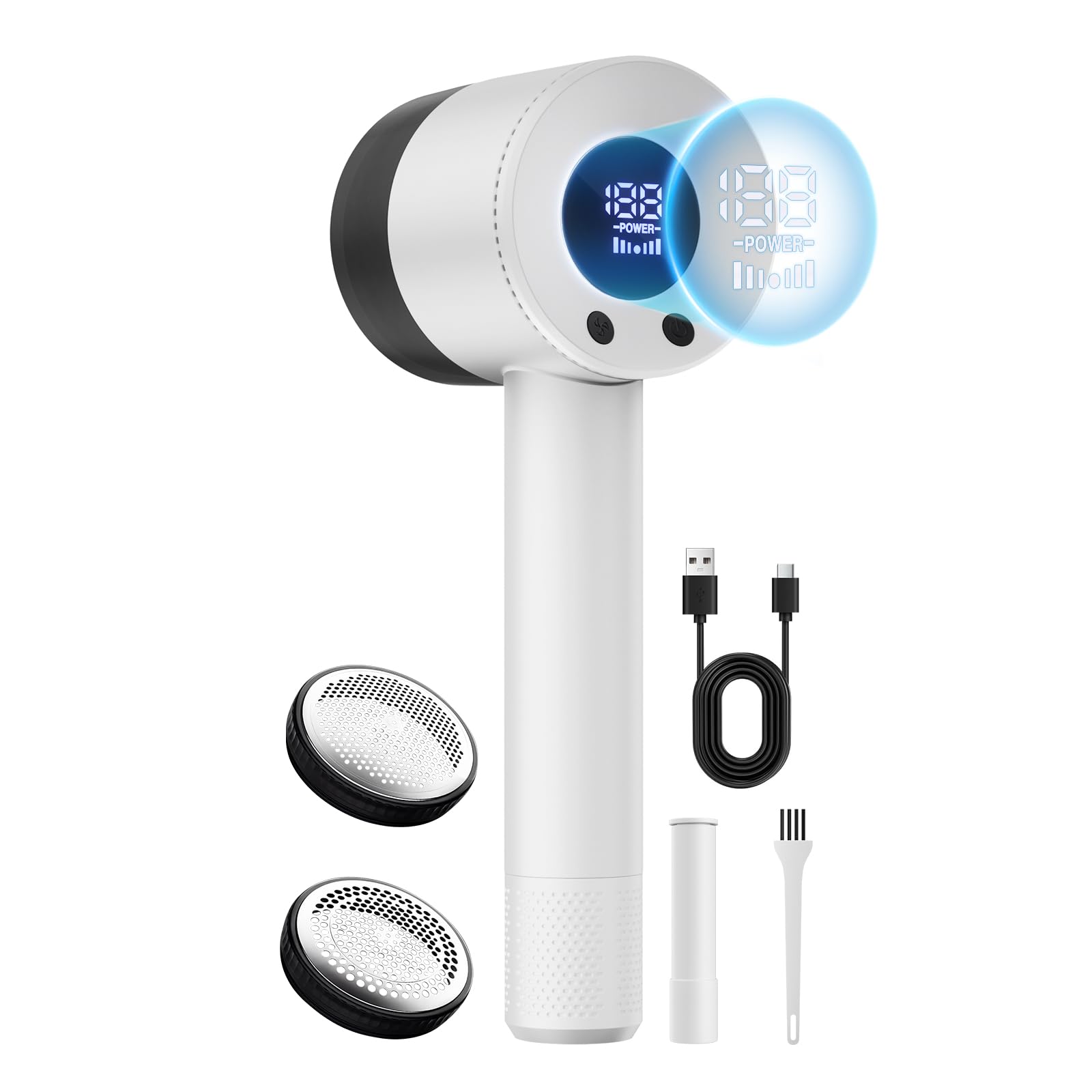 Heapsion Removedor de pelusas de tela, afeitadora de suéter de 10700 RPM con cabezal de 6 cuchillas, rodillo de pelusa oculto, removedor de pelusas de 3 velocidades, pantalla LED, recargable tipo C