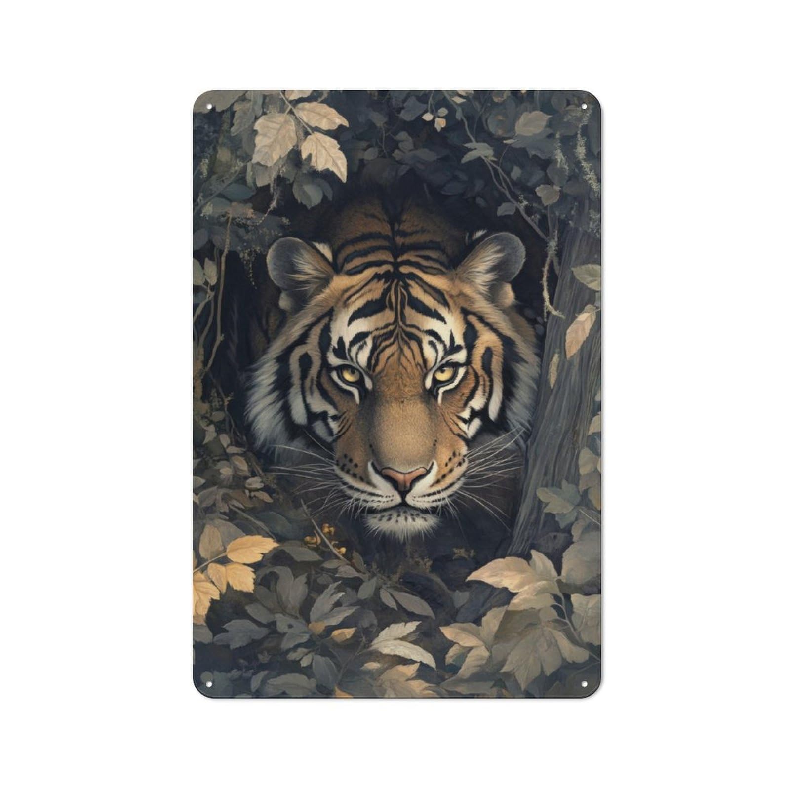Junmoney Tiger In The Jungle Rustic Tin Sign 30X20cm For Pub Or Café, For Collectors Building A Themed Wall Display