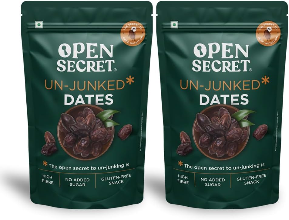 Open Secret Dates | 400g Each | Dates in Fresh, Healthy Snacks, Khajoor Dates, Khajur, Dry Fruits, Un-Junked Dates with No Added Sugar Healthy Food & Nutritious, Ready-to-go Snack (Pack of 2)