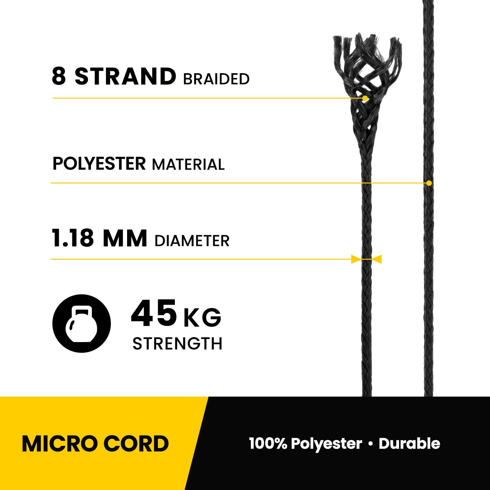 Micro Corde 1.18mm Paracorde Corde Tresse 30m Bobine pour Bijoux, Bracelet, Pêche, Bricolage | Supporte 45kg | Noir