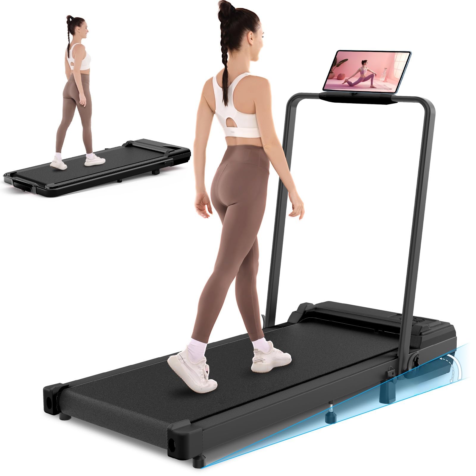 FUNMILY Walking Pad Treadmill with 8% Incline, 2.5HP Under Desk Treadmill for Home/Gym/Office, 2 in 1 Portable Mini Compact Running Pad, Led Touch