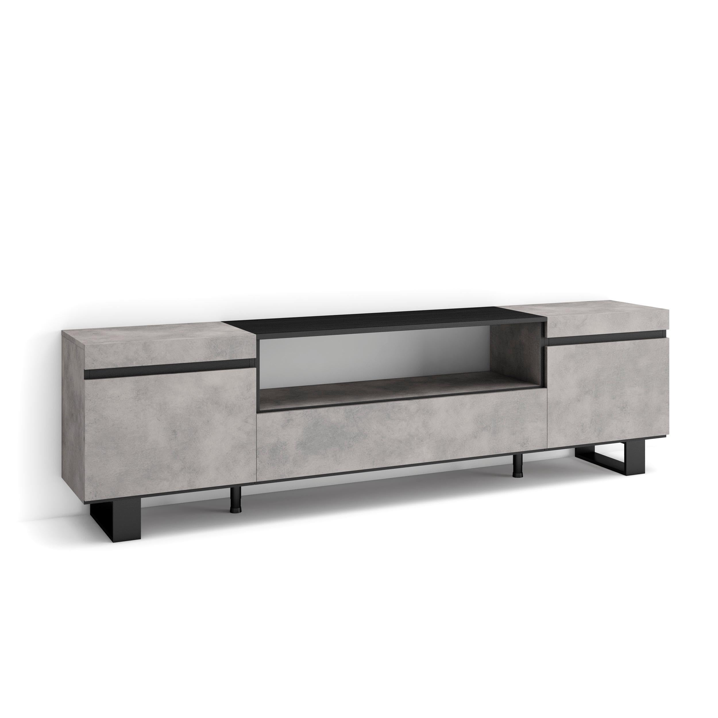 Skraut Home | Mueble TV | Televisión | Muebles de salón, almacenaje | 200x57x35cm | para TV hasta 80" | Diseño Industrial | Estilo Moderno | Cemento