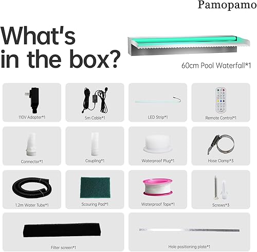 Miniatura 2 de Fuente de piscina de acero inoxidable para estanque de cascada, kit de cascadas con luz LED, kit de cascadas de flujo de agua al aire libre para