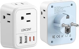 LENCENT Germany France Travel Power Adapter, Schuko Type E/F Plug Converter with 4 Outlet, 4 USB Charger(2 Type C) Adaptor, US to EU Spain French German Greece Norway Iceland Korea Russia Portugal