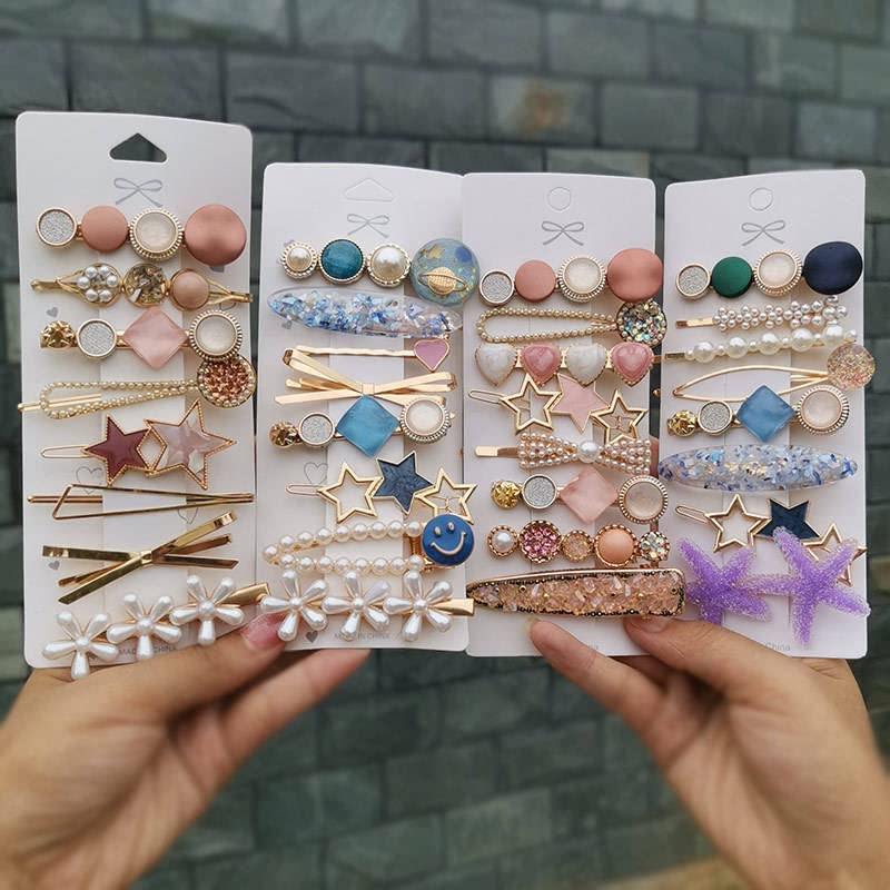 Barakath Women's Pearl Acrylic Resin Metal Fashion Hair Clips Set for Women, Multicolor (Gold), Pack of 1