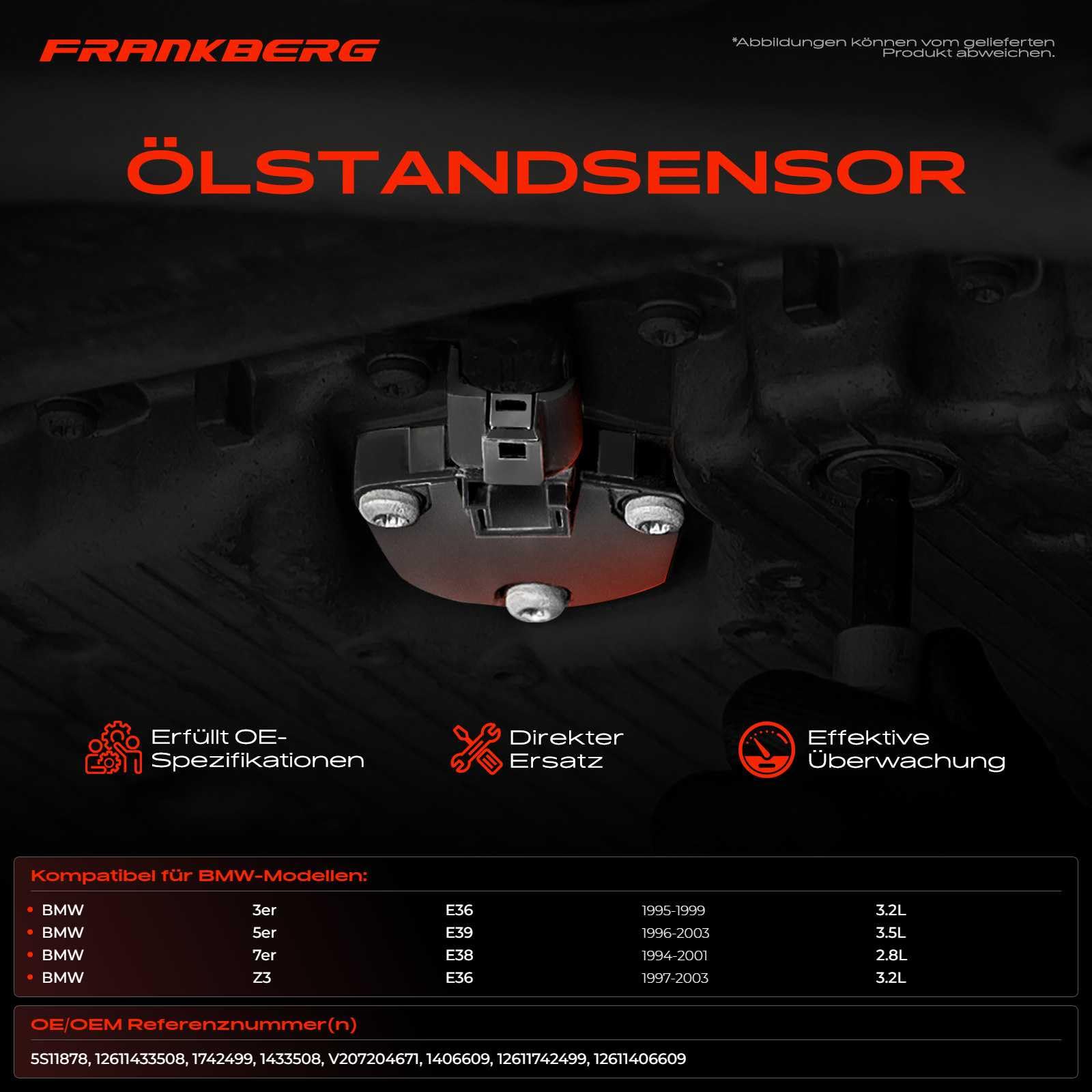 Frankberg Sensore livello olio Compatibile con Serie 3 E36 M3 3.2 Serie 5 E39 535i 540i Serie 7 E38 728i iL-750i iL Z3 Coupé E36 M M3.2 Replace# 12611406609