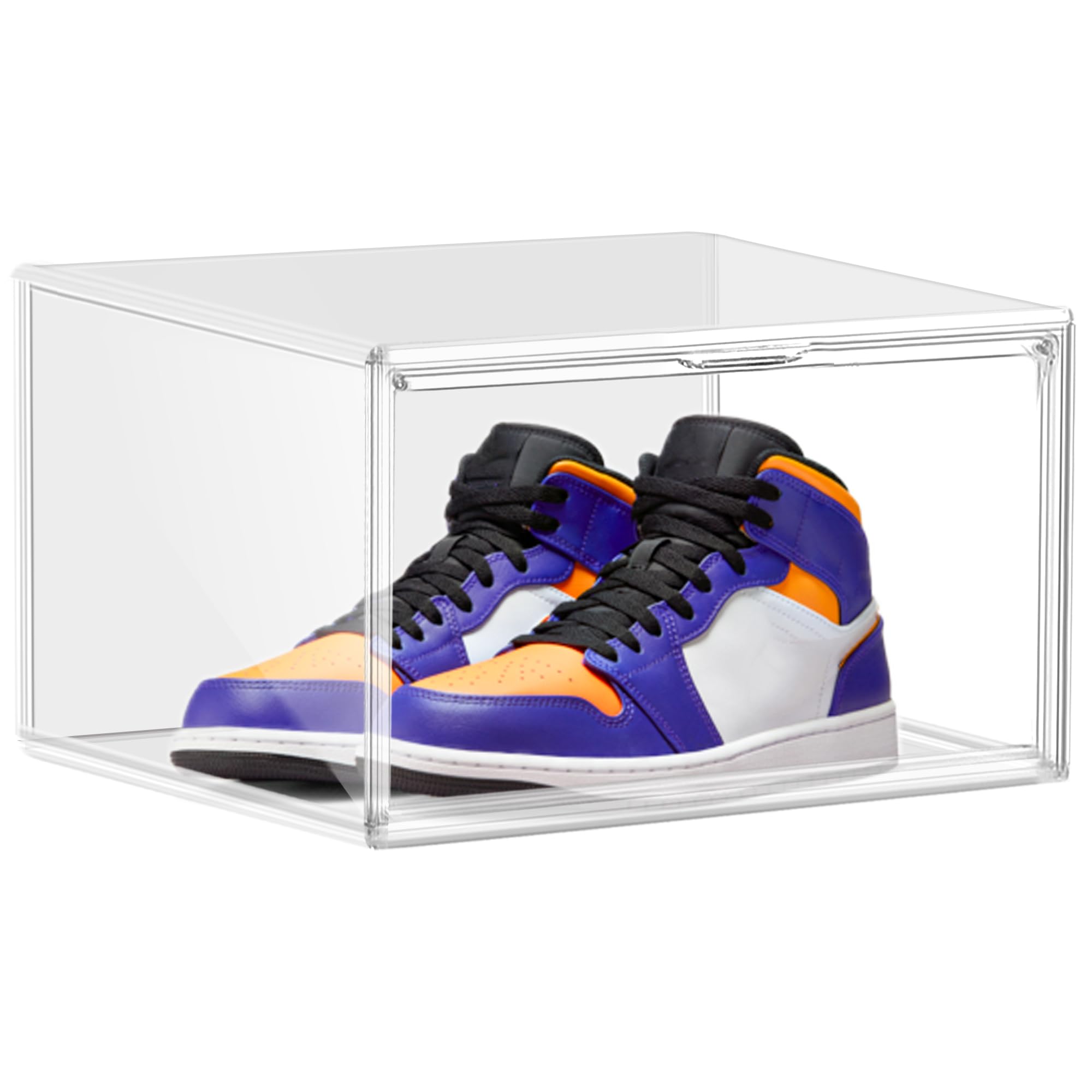 EZJOB 1 Pack Shoe Boxes Clear Stackable Clear Trainer Display Box Fit UK 13, Plastic Shoe Display Case with Magnetic Acrylic Door, Transparent Sneaker Boxes Boot Handbag Hat Organizer