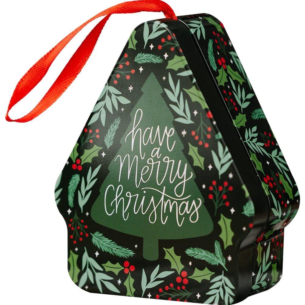 Wudaizhi Green Christmas Tin Gift Box Candy Tin Box Storage Containers Tinplate Christmas Biscuits Tin Can For Christmas Party Favors Bag Stocking Fillers