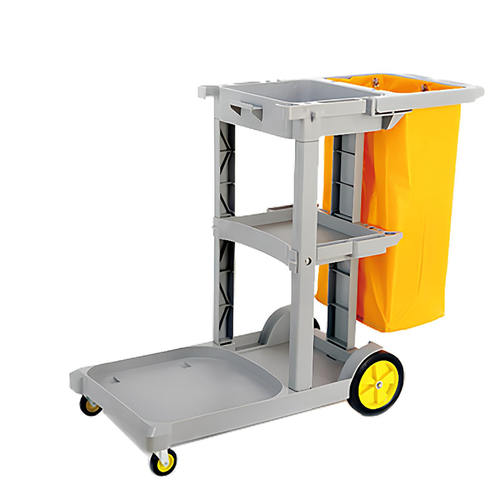 Carrello per Pulizie Commerciali su Ruote, Carrello Tradizionale per Pulizie, Carrello per custodi, carrelli per Pulizie a 3 Ripiani per Hotel, Negozi e aziende, Grigio.