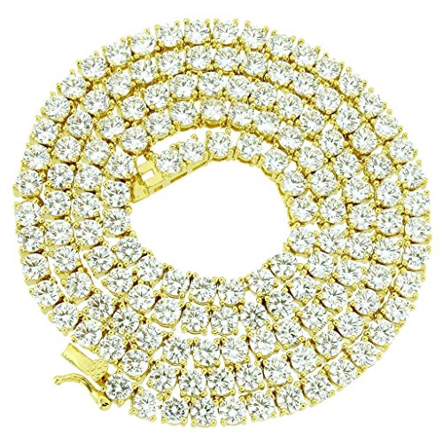 Unisex Men Women One Row Tennis 14K Gold Finish Iced Out Lab Created Diamond Cross Pendant 4Mm Tennis Chain 1 Row Necklace 16-30 Inches #TOP1