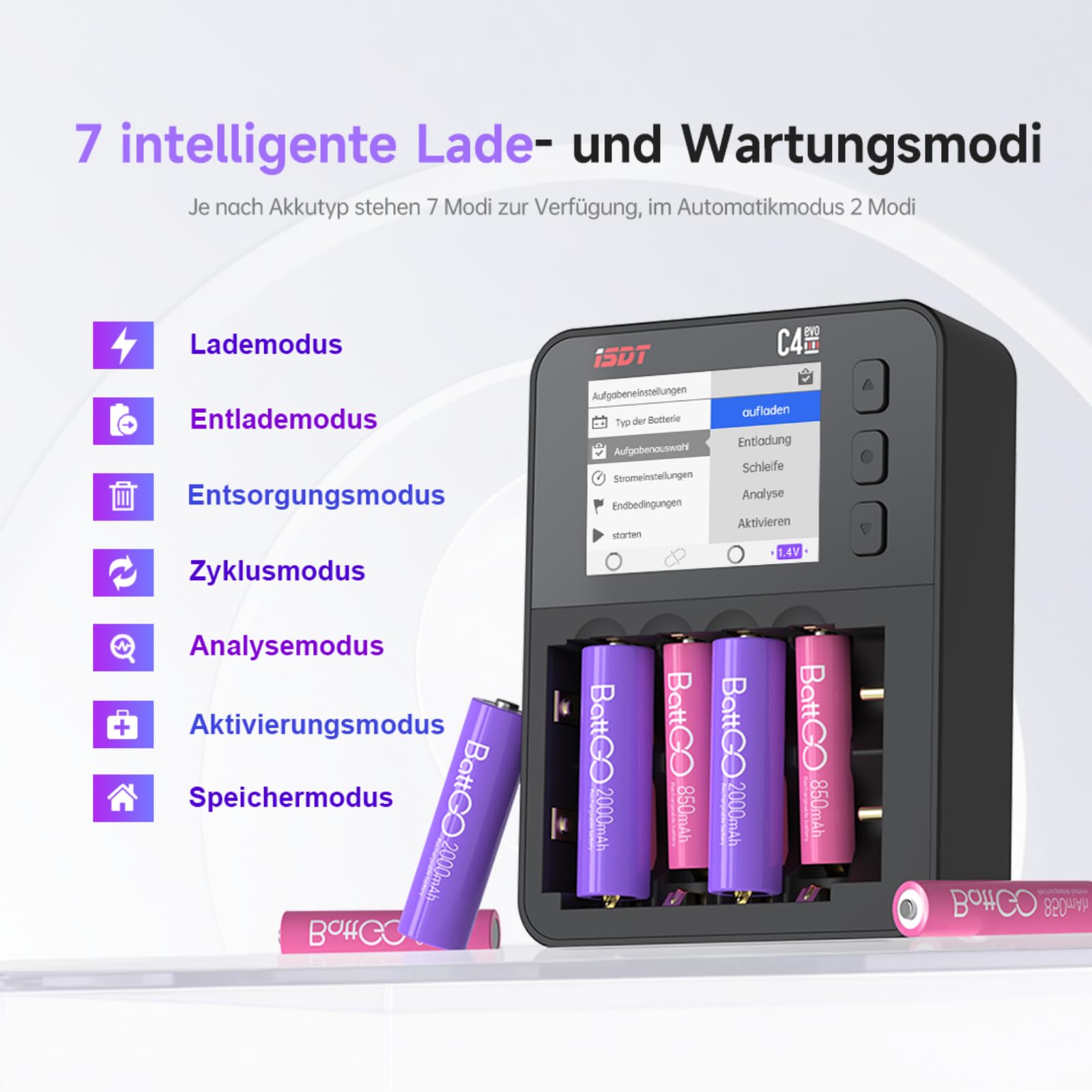 ISDT C4 EVO Akku-Ladegerät 18650 AA AAA NiMH Li-Ionen 6-Fach | 6 unabhängige Ladeschächte, Kapazitätstest, Analyse, Entladung, Aktivierung, Zyklusmodus, Ladestrom bis 3 A