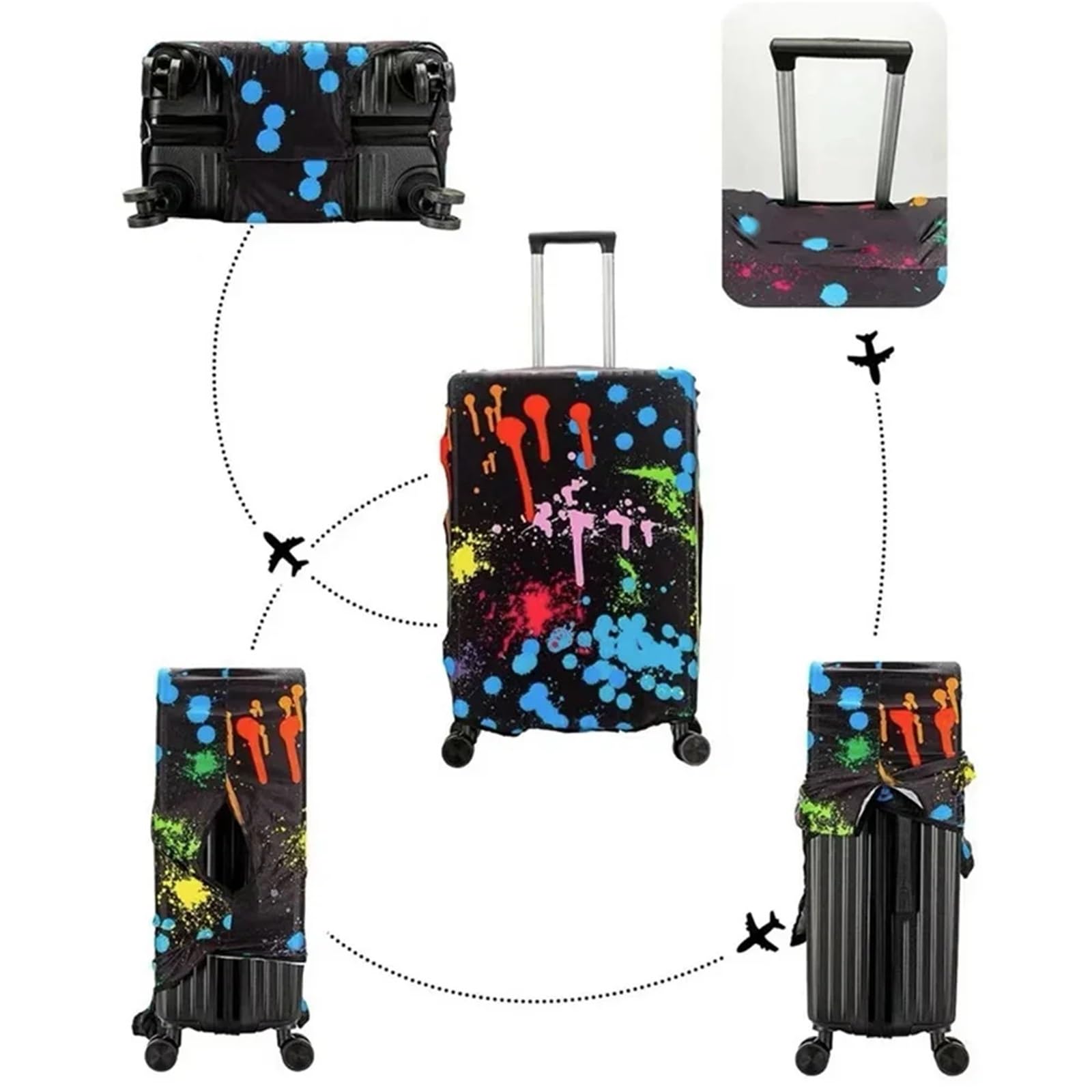 2PCS Gepäck Abdeckung Reise Koffer Schutzhülle Stretch Stoff Staub Abdeckungen Reise Zubehör Gepäck Supplie(Black Universe,M)
